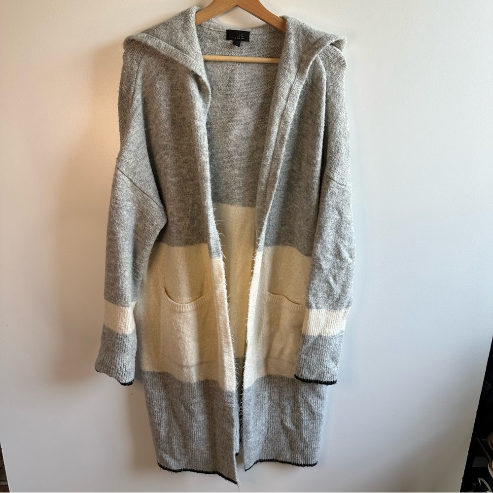 Topshop Long Cardigan with Hood Gray White Stripe Size 4